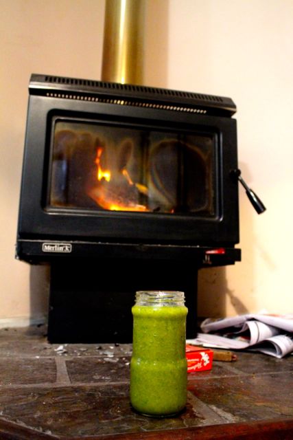 It's been so cold here that I've actually been warming the smoothies on the fire. 